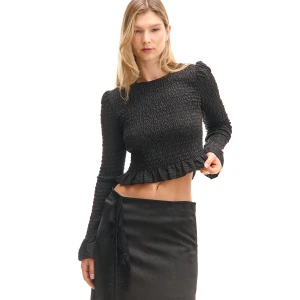 Cropp - Marszczona czarna bluzka - czarny