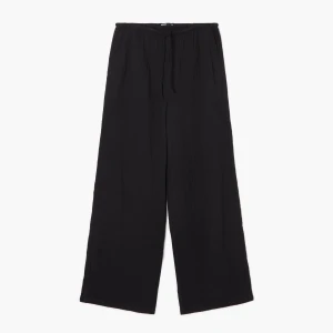 Cropp - Marszczone czarne spodnie z wiązaniem - czarny