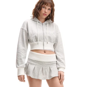 Cropp - Melanżowa krótka rozpinana bluza hoodie - jasny szary