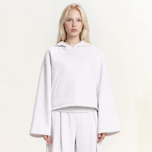 Cropp - Melanżowa luźna bluza z kapturem - jasny szary