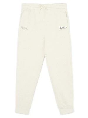 Cropp - Melanżowe kremowe spodnie z nadrukiem - kremowy