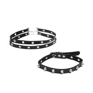 Cropp - Naszyjnik z imitacji skóry i ćwiekami - czarny