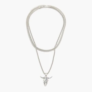 Cropp - Naszyjnik z zawieszką bull skull - srebrny