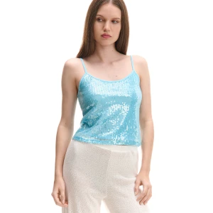 Cropp - Niebieska bluzka z cekinami - niebieski