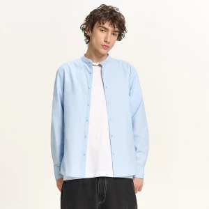 Cropp - Niebieska koszula slim ze stójką - niebieski