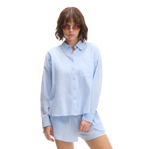 Cropp - Niebieska koszula z dłuższym tyłem - niebieski