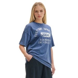 Cropp - Niebieska koszulka oversize z nadrukiem - niebieski