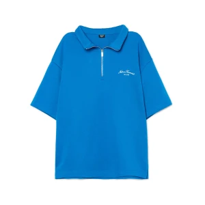 Cropp - Niebieska koszulka polo z zapięciem - niebieski