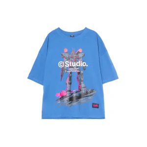 Cropp - Niebieska koszulka z autorskim nadrukiem - niebieski