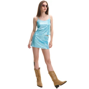 Cropp - Niebieska spódniczka z cekinami - niebieski