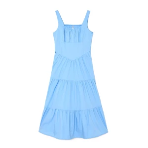 Cropp - Niebieska sukienka maxi z marszczeniami - błękitny