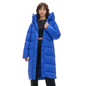 Cropp - Niebieski pikowany płaszcz z kapturem - niebieski