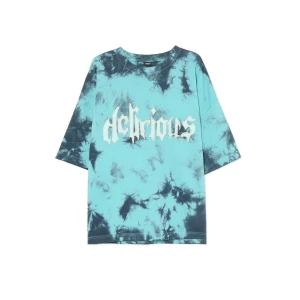 Cropp - Niebieski T-shirt z efektem tie dye - turkusowy