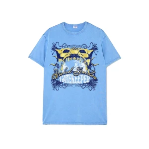 Cropp - Niebieski T-shirt z kolorowym nadrukiem - niebieski