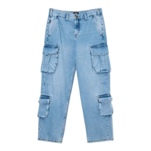 Cropp - Niebieskie baggy z kieszeniami cargo - niebieski