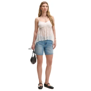 Cropp - Niebieskie jeansowe bermudy z efektem sprania - niebieski