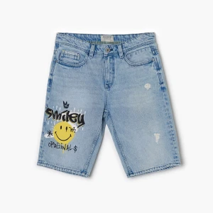 Cropp - Niebieskie jeansowe szorty Smiley - niebieski