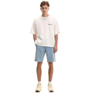 Cropp - Niebieskie jeansowe szorty z efektem sprania - niebieski