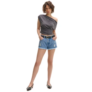 Cropp - Niebieskie jeansowe szorty z postrzępionymi nogawkami - niebieski