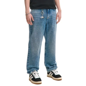 Cropp - Niebieskie jeansy baggy z acid wash - niebieski