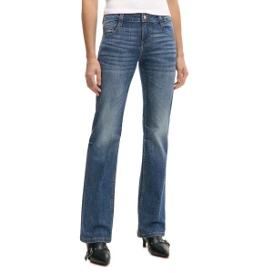 Cropp - Niebieskie jeansy bootcut z efektem sprania - niebieski