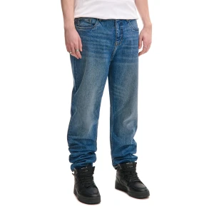 Cropp - Niebieskie jeansy carrot fit z efektem sprania - niebieski