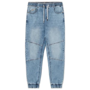 Cropp - Niebieskie jeansy jogger z efektem sprania - niebieski