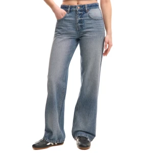 Cropp - Niebieskie jeansy straight z efektem sprania - niebieski