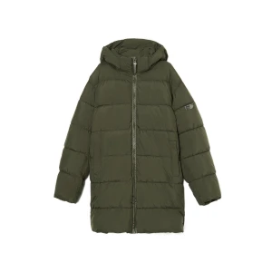 Cropp - Oliwkowy pikowany płaszcz z kapturem - zielony