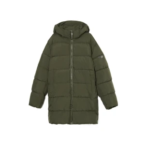 Cropp - Oliwkowy pikowany płaszcz z kapturem - zielony