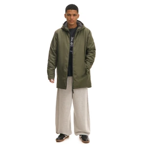 Cropp - Oliwkowy płaszcz z kapturem basic - zielony