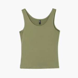 Cropp - Oliwkowy T-shirt na ramiączkach - zielony
