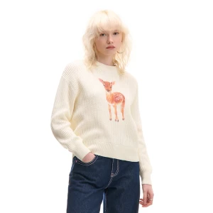 Cropp - Oversizowy sweter z nadrukiem jelonka - kremowy