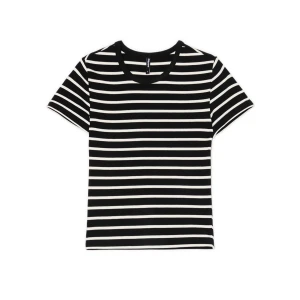 Cropp - Pasiasty T-shirt z wiskozą - czarny