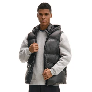 Cropp - Pikowana kamizelka z odpinanym kapturem - czarny