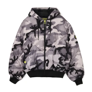 Cropp - Pikowana kurtka bomber z kapturem w moro - szary