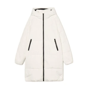 Cropp - Pikowany biały płaszcz puffer z kapturem - biały