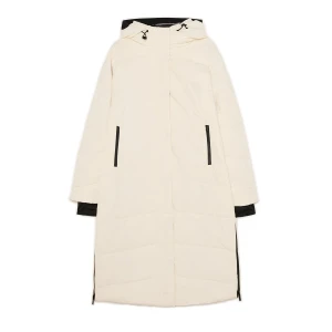 Cropp - Pikowany kremowy płaszcz z kapturem - kremowy