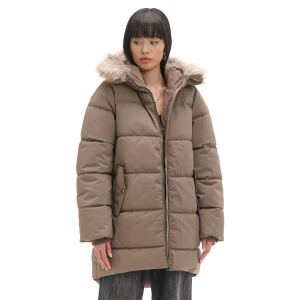 Cropp - Pikowany płaszcz z dłuższym tyłem - brązowy