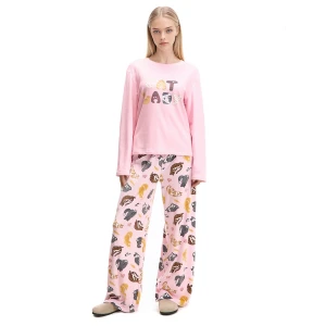 Cropp - Piżama z długimi rękawami i kocim motywem - różowy