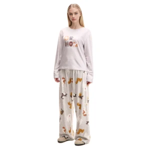Cropp - Piżama z długimi rękawami i psim motywem - jasny szary