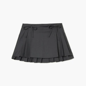 Cropp - Plisowana spódnica mini z kokardami - szary