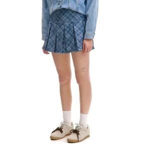 Cropp - Plisowana spódniczka w kratę - niebieski