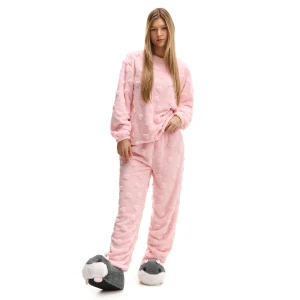 Cropp - Pluszowa piżama z motywem serca - różowy