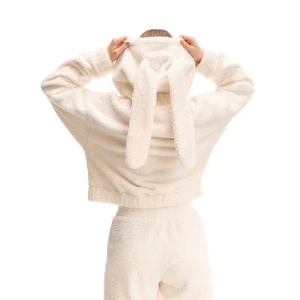 Cropp - Polarowa bluza z kapturem i uszami - kremowy