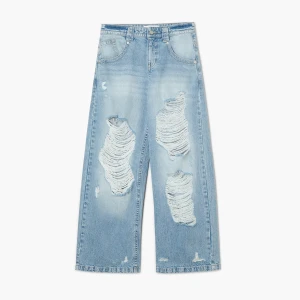 Cropp - Postrzępione jeansy typu barrel workwear - niebieski