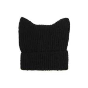 Cropp - Prążkowana czarna czapka z uszami - czarny