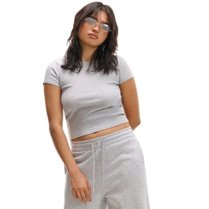 Cropp - Prążkowana jasnoszara koszulka - jasny szary