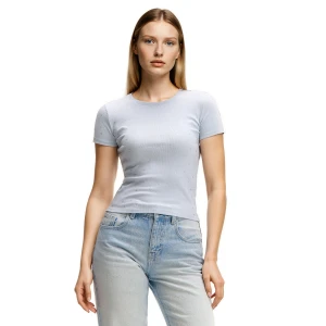 Cropp - Prążkowana koszulka z motywem gwiazd - błękitny