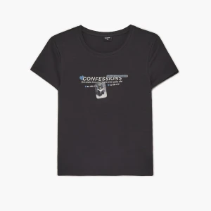 Cropp - Prążkowana koszulka z motywem ogłoszenia - szary